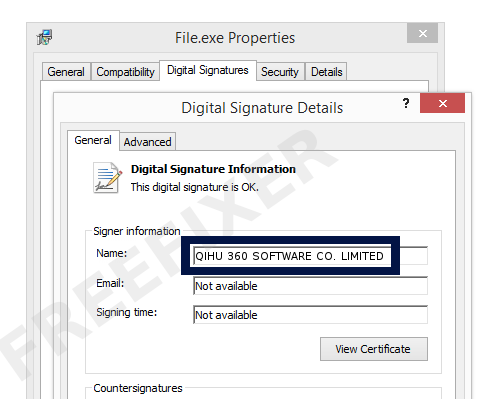 Screenshot of the QIHU 360 SOFTWARE CO. LIMITED certificate